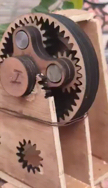 Recorded demonstration of the completed wooden planetary gear assembly rotating